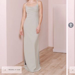 Revelry Skype Crepe Silver Sage Bridesmaid Dress